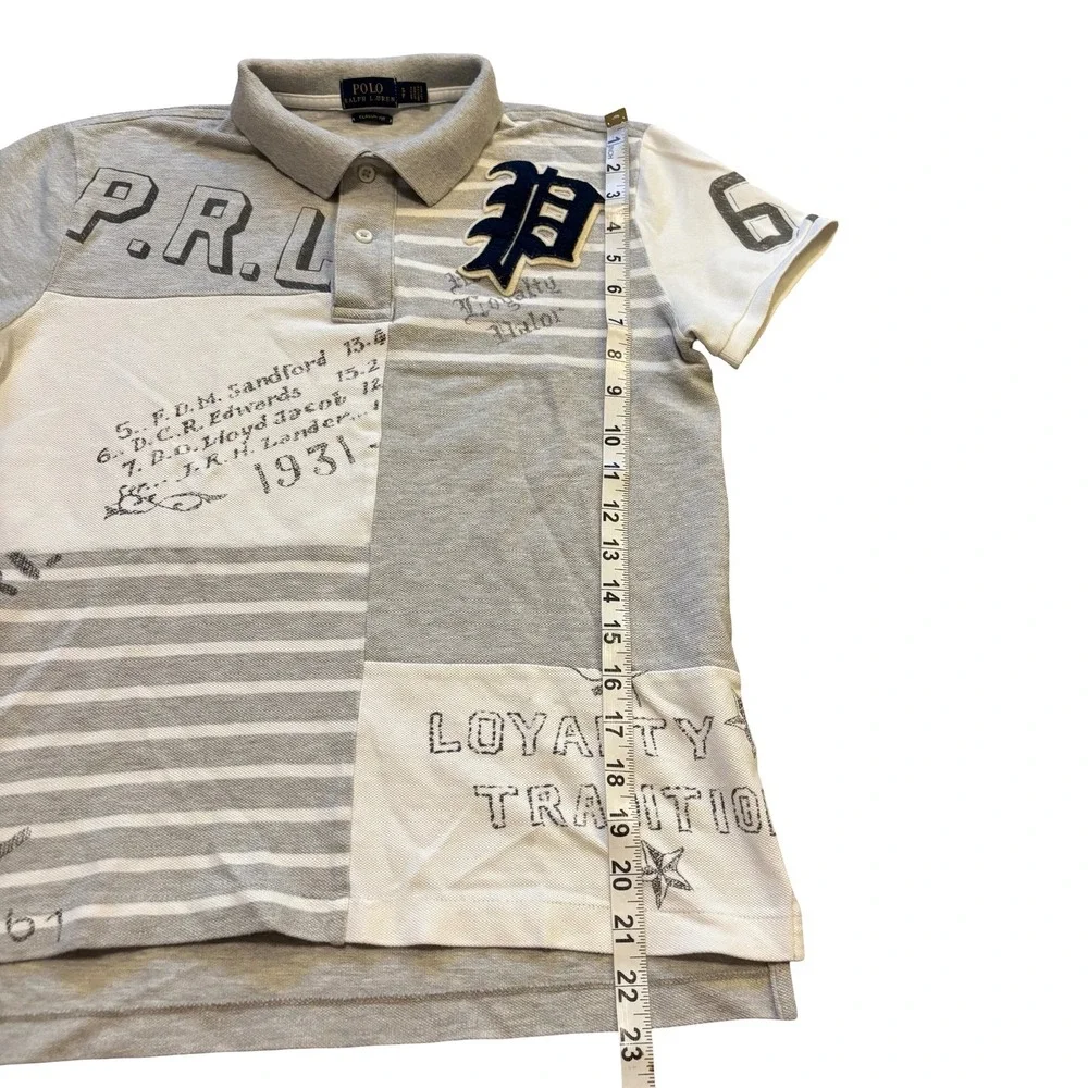 Polo Ralph Lauren Mens Grey Patchwork Graphic Varsity Polo Shirt Small Classic
